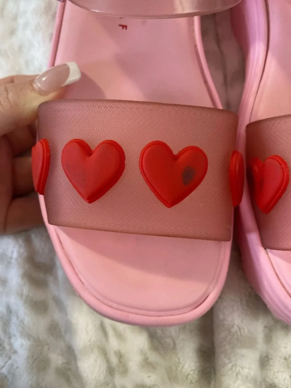 Melissa Pink Platform Sandals with Red Heart Accents